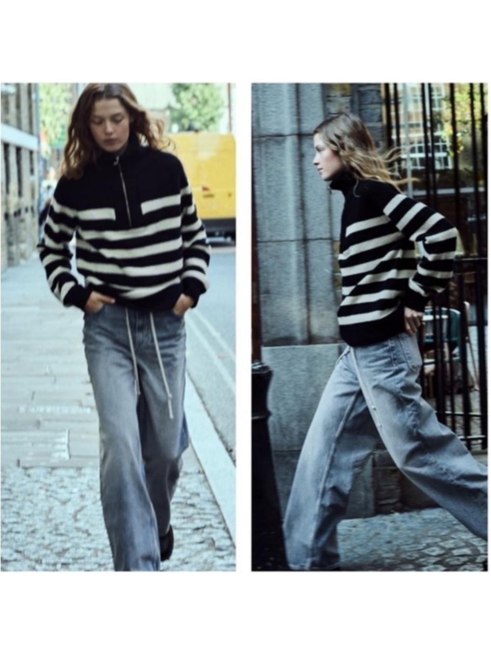 Zara Striped Half Zip Sweater Navy White S